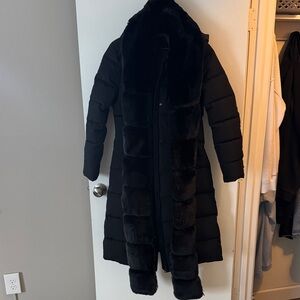 AKIRA Black Faux Fur Trim Puffer Coat